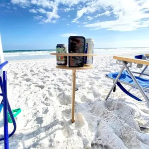 Portable Folding Beer & Wine Table for Outdoor Use – Collapsible Wooden Design with Glass Holder, Ideal for Beach, Camping, Backyard