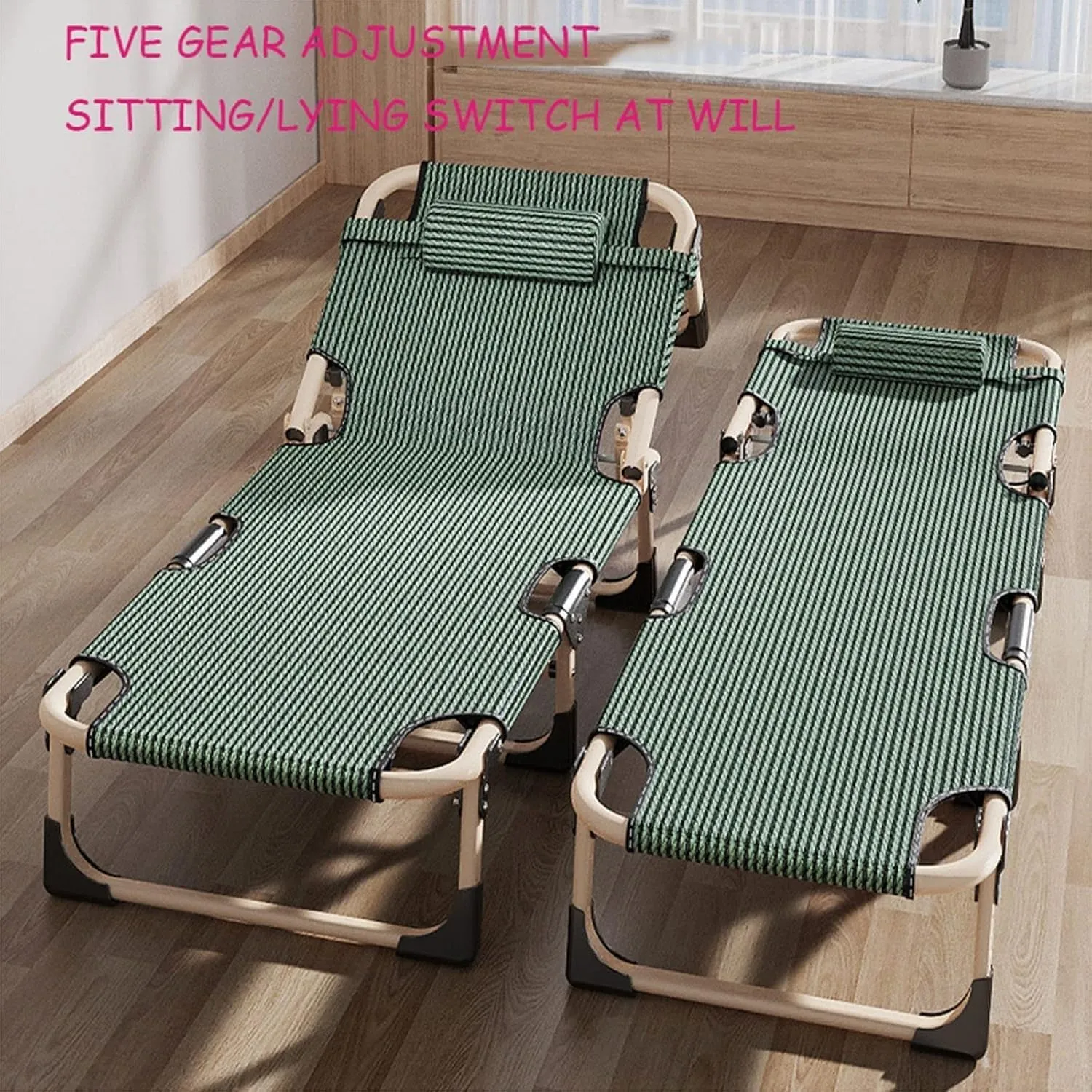 Portable Folding Camping Cot, Adjustable 5-Position Folding Lounge Chair Outdoor, for Camping Pool(A)