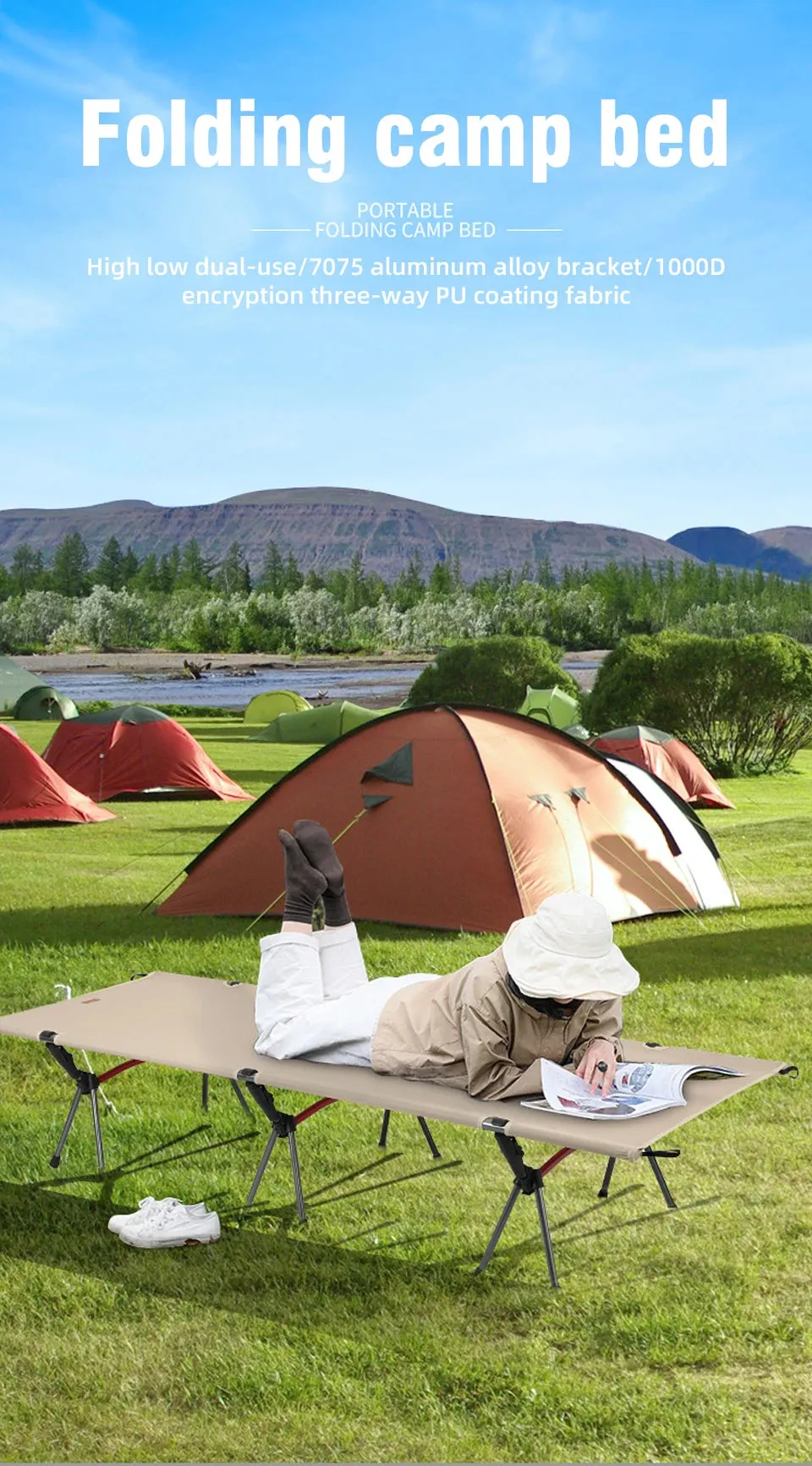 Portable Folding Camping Cot – Comfortable Outdoor Sleeping Bed for Adults & Kids | Perfect for Camping, Travel, and RV Use