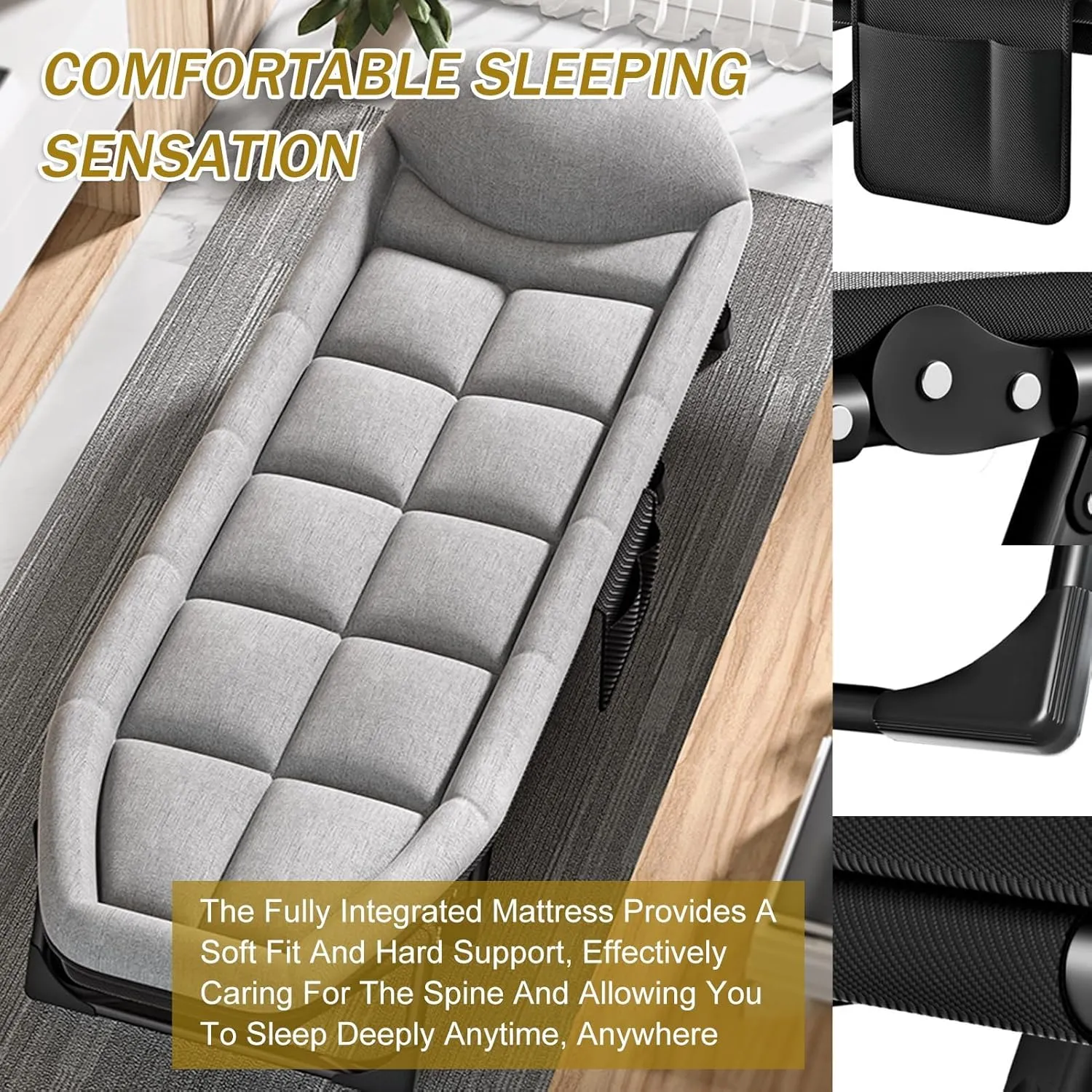 Portable Folding Camping Cot - Heavy Duty Outdoor Bed with Cushion and Pillow for Sleeping and Recreation - Ideal for Camping and Travel