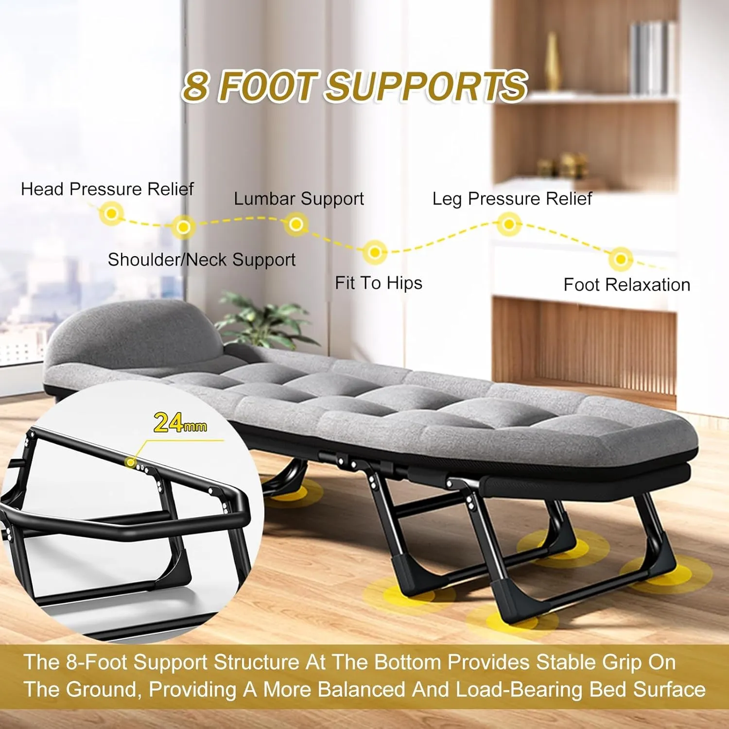 Portable Folding Camping Cot - Heavy Duty Outdoor Bed with Cushion and Pillow for Sleeping and Recreation - Ideal for Camping and Travel