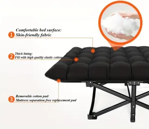 Portable Folding Camping Cot with Storage Bag, Heavy Duty Adult Camping Cot with Mattress for Home, Office Naps and Caravan Trips (Black)