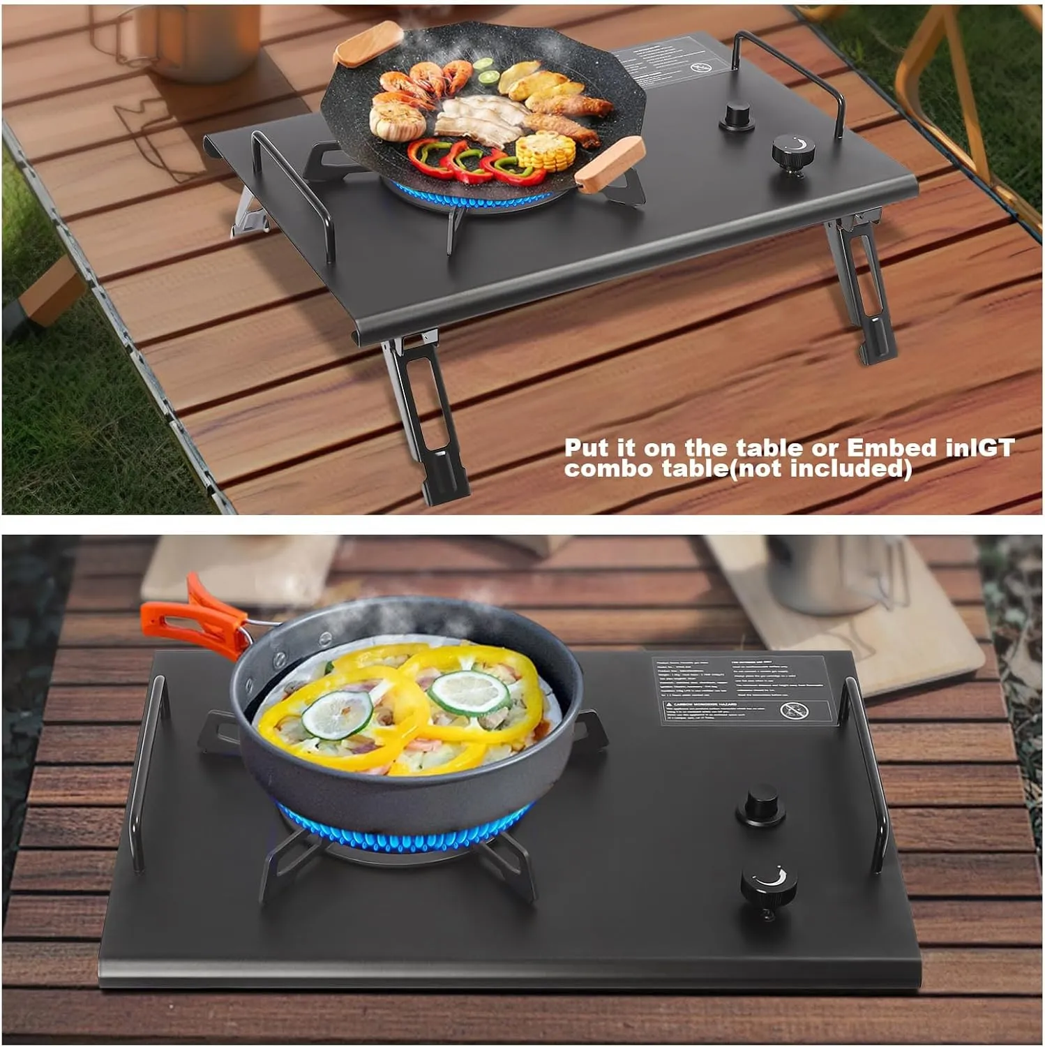 Portable Folding Camping Gas Stove, Desktop Embed Single-Burner Propane Stove with Foldable Stand, Carrying Bag, Electronic Ignition for Outdoor Hiking Camping BBQ (Black)