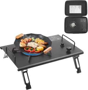 Portable Folding Camping Gas Stove, Desktop Embed Single-Burner Propane Stove with Foldable Stand, Carrying Bag, Electronic Ignition for Outdoor Hiking Camping BBQ (Black)