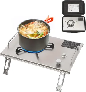 Portable Folding Camping Gas Stove, Desktop Embed Single-Burner Propane Stove with Foldable Stand, Carrying Bag, Electronic Ignition for Outdoor Hiking Camping BBQ (Silver)