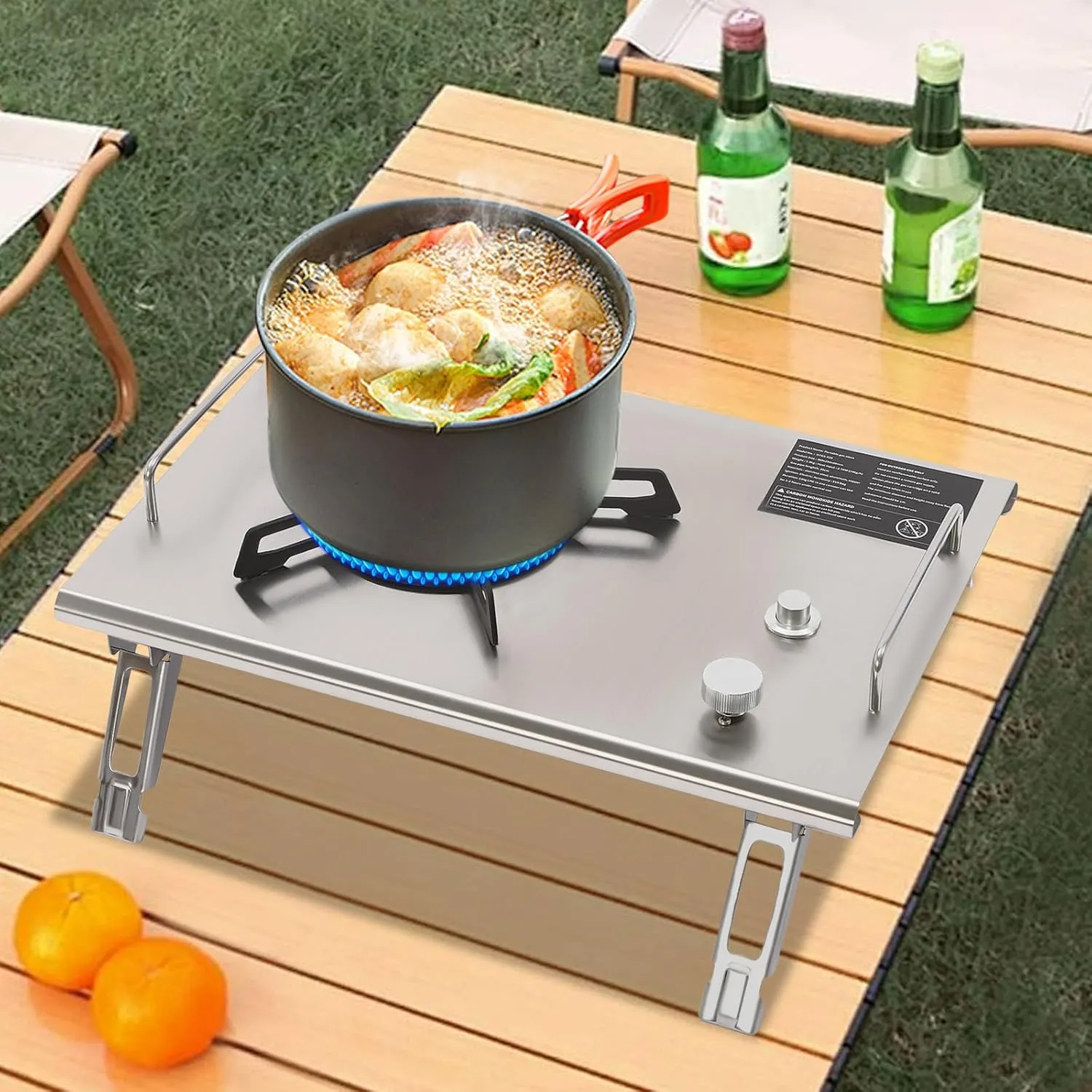 Portable Gas Stove,13,648 BTUs Propane Gas Cooktop Folding Single-Burner Gas Stove with Pot-holder, Electronic Ignition Outdoor Camping Cooking Stove for RV, Camping, Hiking (Silver)