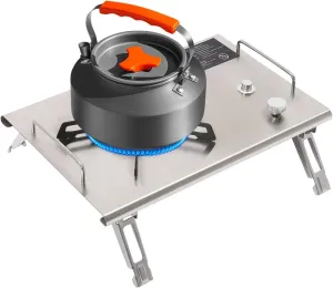 Portable Gas Stove,13,648 BTUs Propane Gas Cooktop Folding Single-Burner Gas Stove with Pot-holder, Electronic Ignition Outdoor Camping Cooking Stove for RV, Camping, Hiking (Silver)