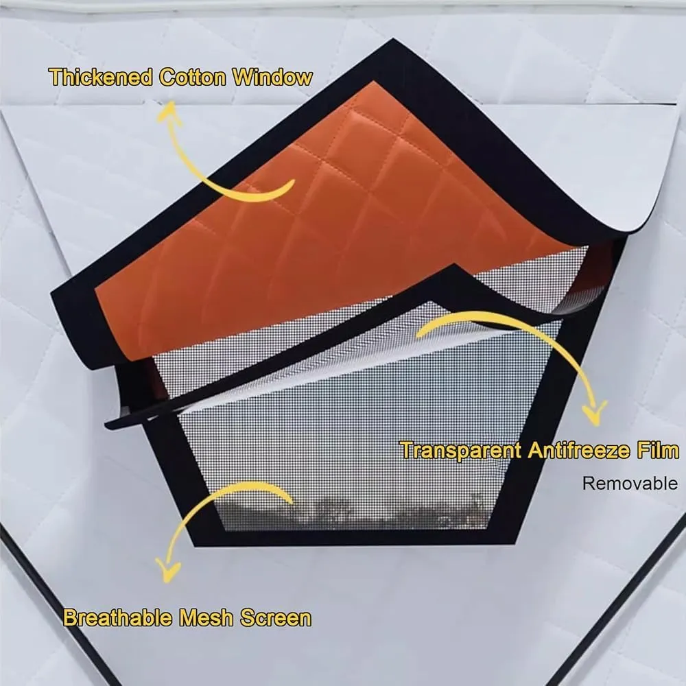 Portable Ice Fishing Tent 420D Insulated Layer Ice Shanty Hexagon Ice Huts Ice Fishing Shelter with Stove Jack and Floor(Color:Gray)
