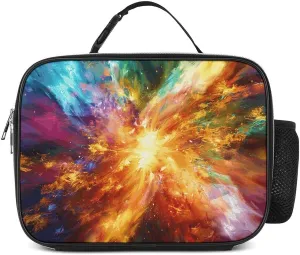 Portable Insulated Lunch Bag,Explosion Abstract Style Print Leather Insulated Lunch Bag,casual Leather Lunch Bag
