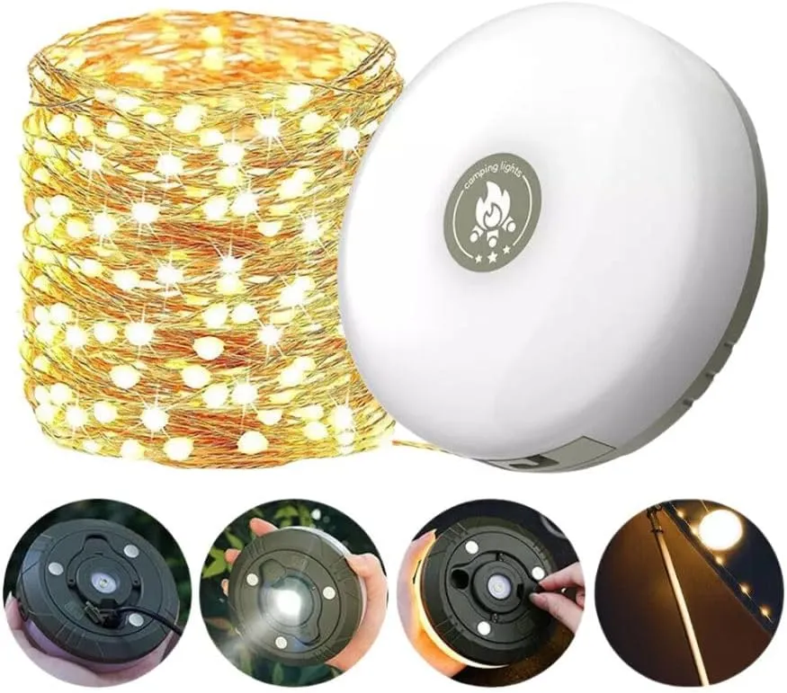 Portable LED Camping String Lights Lantern Waterproof USB Rechargeable Magnetic(Warm Light)