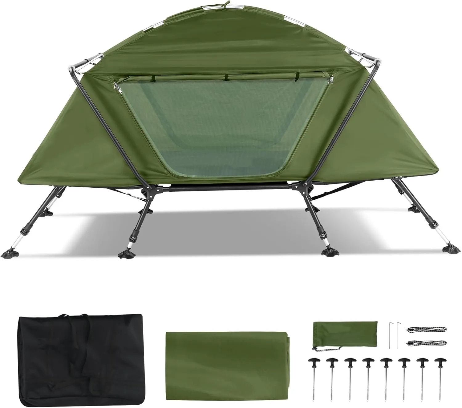 Portable Lightweight Folding Camping Cot Tents,Large Outdoor Portable Sleeping Cots,Elevated Camping Bed Tent,Foldable Outdoor Travel Cots,with Carry Bag,for Patio Hiking Picnic Beach (Army Green)