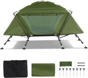 Portable Lightweight Folding Camping Cot Tents,Large Outdoor Portable Sleeping Cots,Elevated Camping Bed Tent,Foldable Outdoor Travel Cots,with Carry Bag,for Patio Hiking Picnic Beach (Army Green)