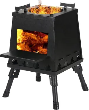 Portable Outdoor Wood Burning Stove, Camping Tent Stove with Adjustable Stable Bracket Thicked Stainless Steel Material Detachable Foldable Design, for Keeping Warm Cooking