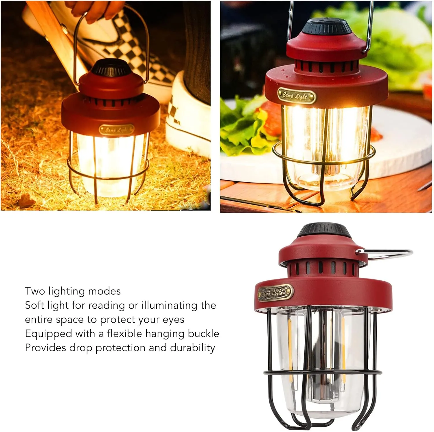 Portable Retro LED Camping Lantern,Camping Lights Rechargeable,Two Lighting Modes,IPX4 Waterproof for Outdoor Camping