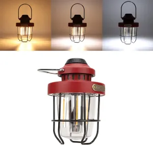 Portable Retro LED Camping Lantern,Camping Lights Rechargeable,Two Lighting Modes,IPX4 Waterproof for Outdoor Camping