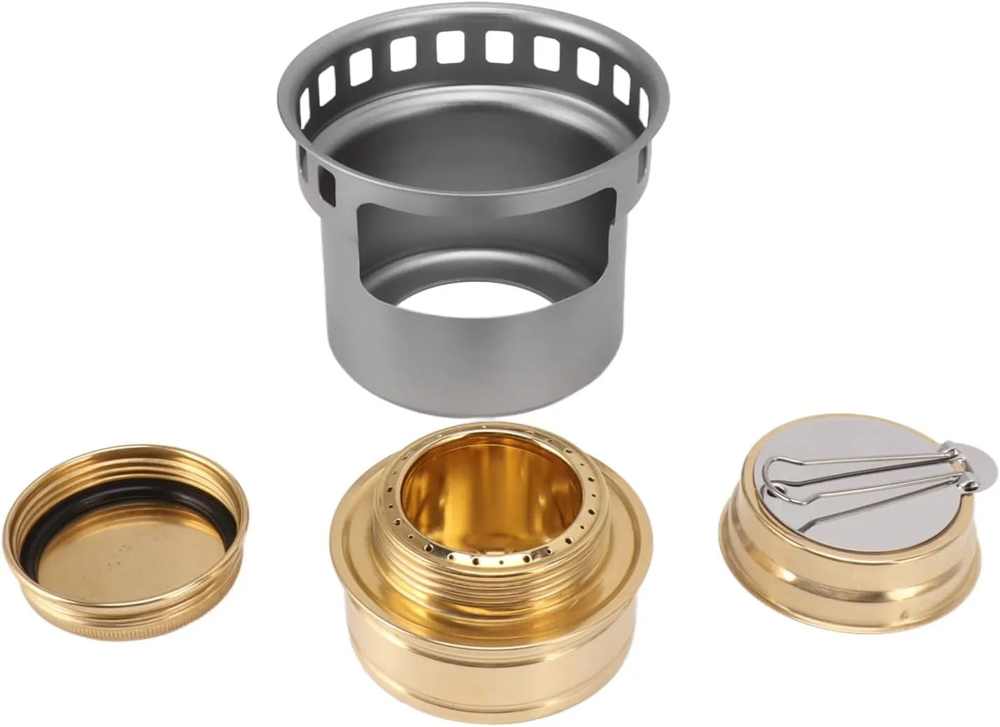 Portable Split Design Aluminium Alloy Copper Alcohol Stove, Windproof Camping Picnic Backpacking Stove for Outdoor Cooking, with Dual Fuel Functionality, Suitable for Pots,