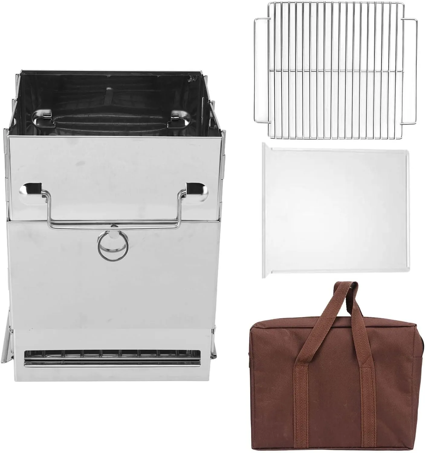 Portable Stainless Steel Wood Burning Stove,and Comes with a Storage Bag,for Winter Camping, Hunting, and Cooking