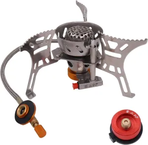 Portable Windproof Camping Gas Stove Outdoor Cooking Stove Foldable Split Burner with Gas Conversion Head Adapter