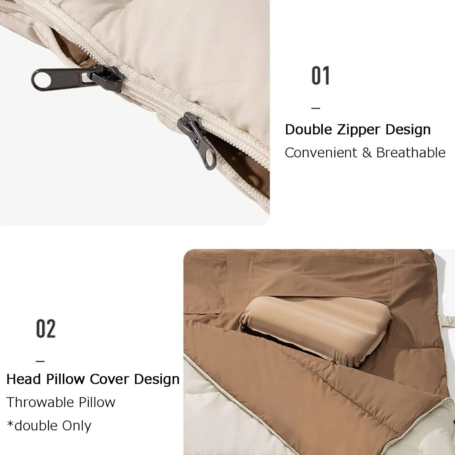 PROPFE Double Camping Sleeping Bags – 3-4 Season Lightweight Waterproof Warm & Cool Weather Adult & Kids Sleeping Bag Converts Into 2 Single - Hiking, Backpacking & Outdoors