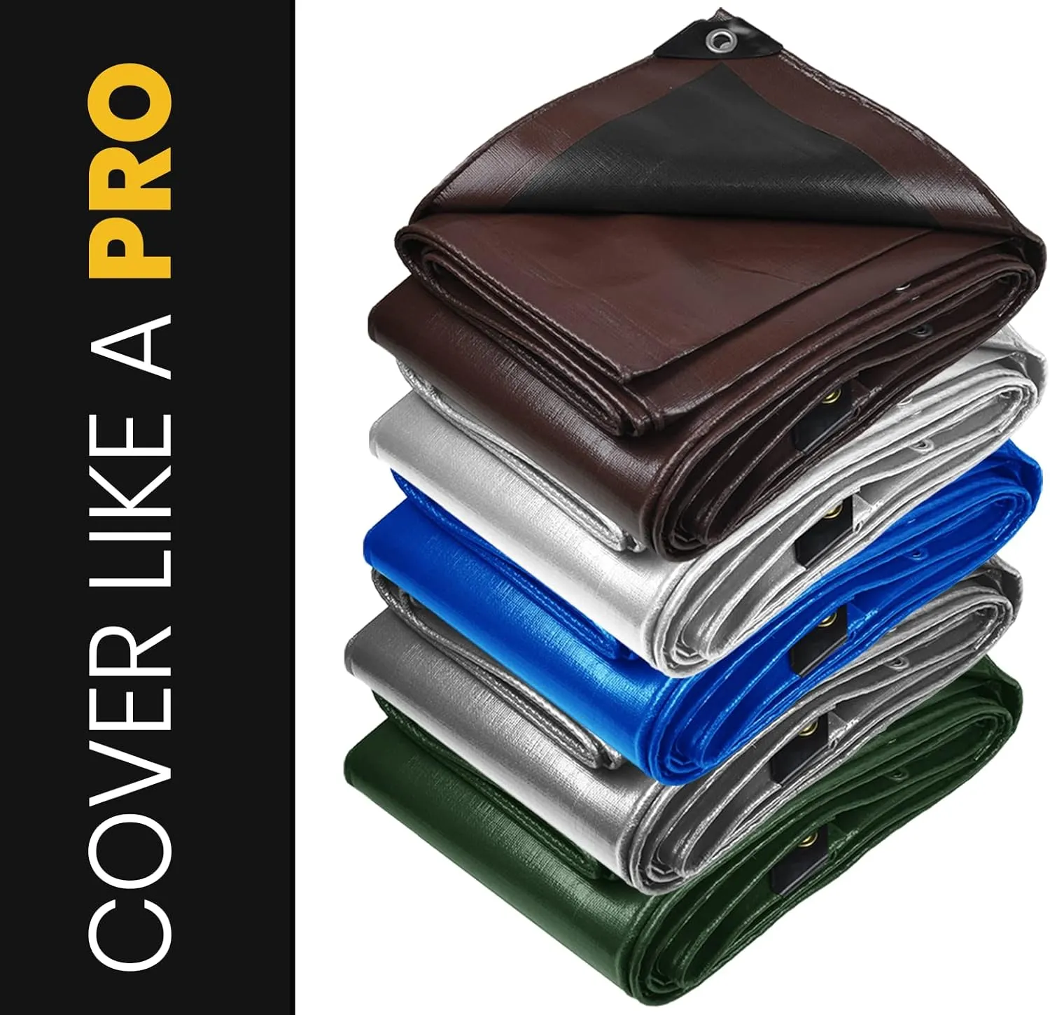 PROTARP Extra Heavy Duty 16 Mil Tarp Cover, Waterproof, UV Resistant, Rip and Tear Proof, Poly Tarpaulin with Reinforced Edges for Roof, Camping, Patio, Pool, Boat. (Brown/Black 12′ X 16′)