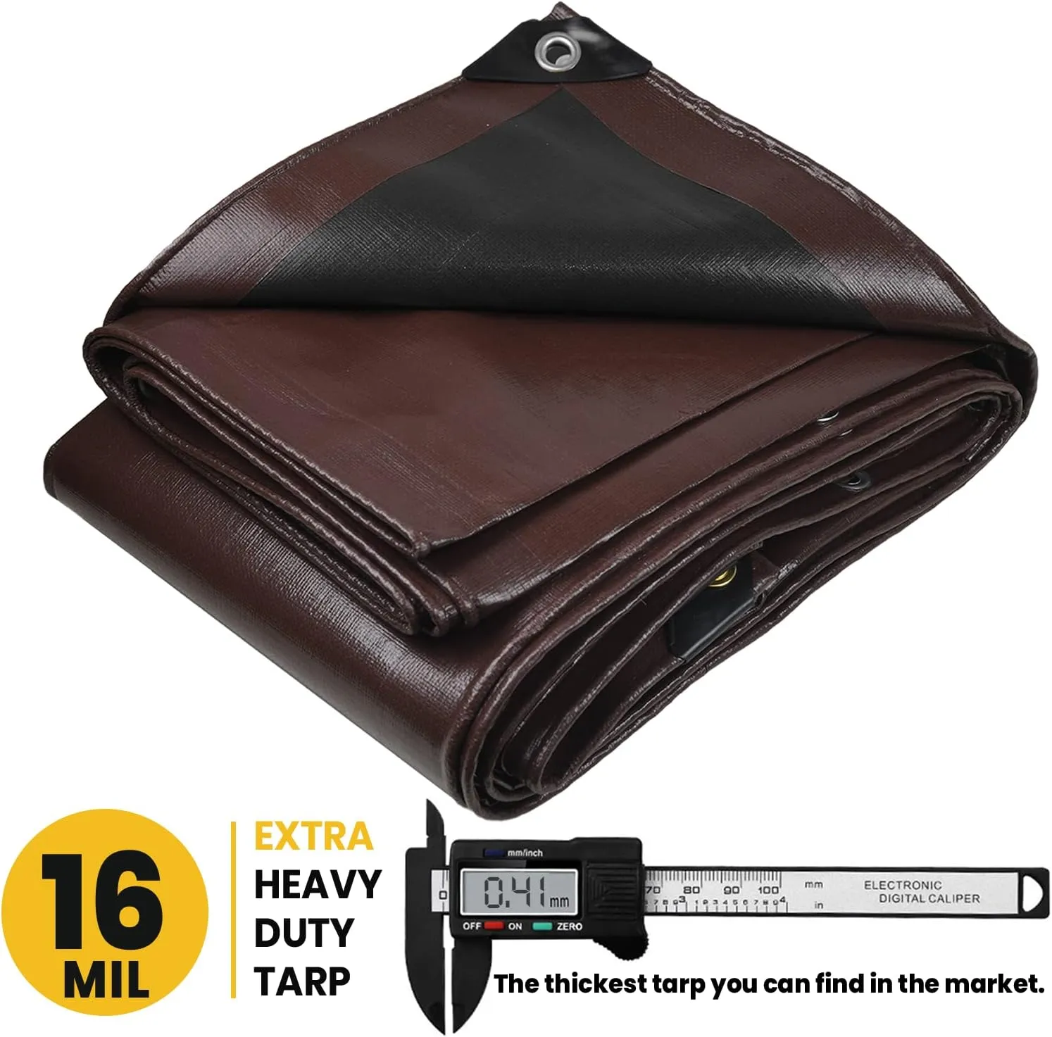 PROTARP Extra Heavy Duty 16 Mil Tarp Cover, Waterproof, UV Resistant, Rip and Tear Proof, Poly Tarpaulin with Reinforced Edges for Roof, Camping, Patio, Pool, Boat. (Brown/Black 12′ X 16′)