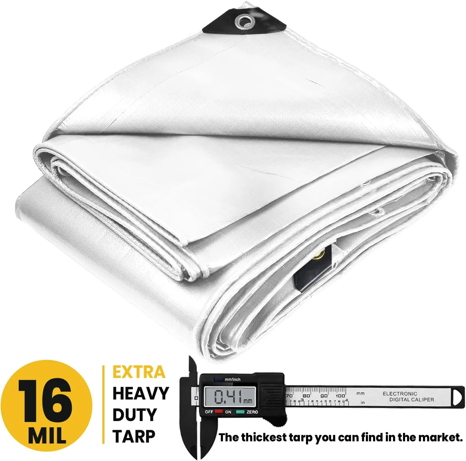 PROTARP Extra Heavy Duty 16 Mil Tarp Cover, Waterproof, UV Resistant, Rip and Tear Proof, Poly Tarpaulin with Reinforced Edges for Roof, Camping, Patio, Pool, Boat. (White 10′ X 12′)