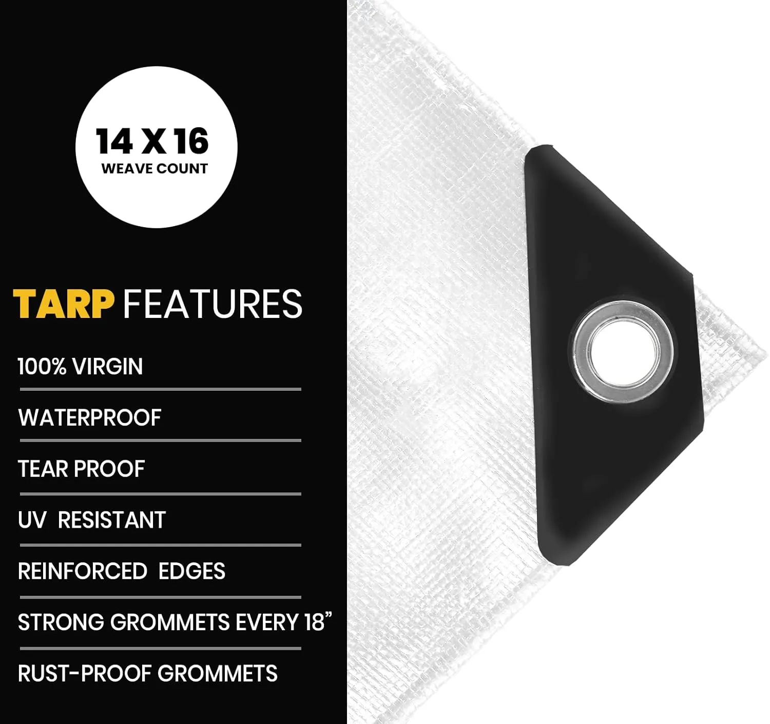 PROTARP Extra Heavy Duty 16 Mil Tarp Cover, Waterproof, UV Resistant, Rip and Tear Proof, Poly Tarpaulin with Reinforced Edges for Roof, Camping, Patio, Pool, Boat. (White 10′ X 12′)