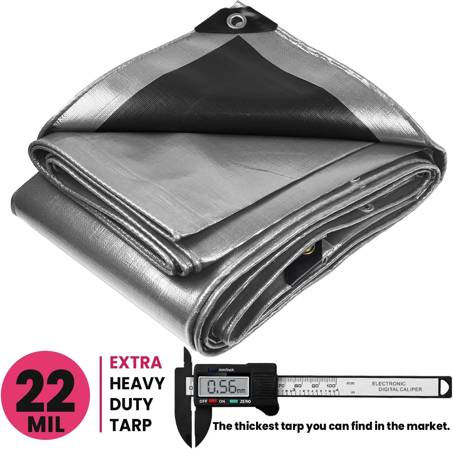 PROTARP Extreme Heavy Duty 22 Mil Tarp Cover, Waterproof, UV Resistant, Rip and Tear Proof, Poly Tarpaulin with Reinforced Edges for Roof, Camping, Patio, Pool, Boat. (Silver/Black 9′ X 12′)