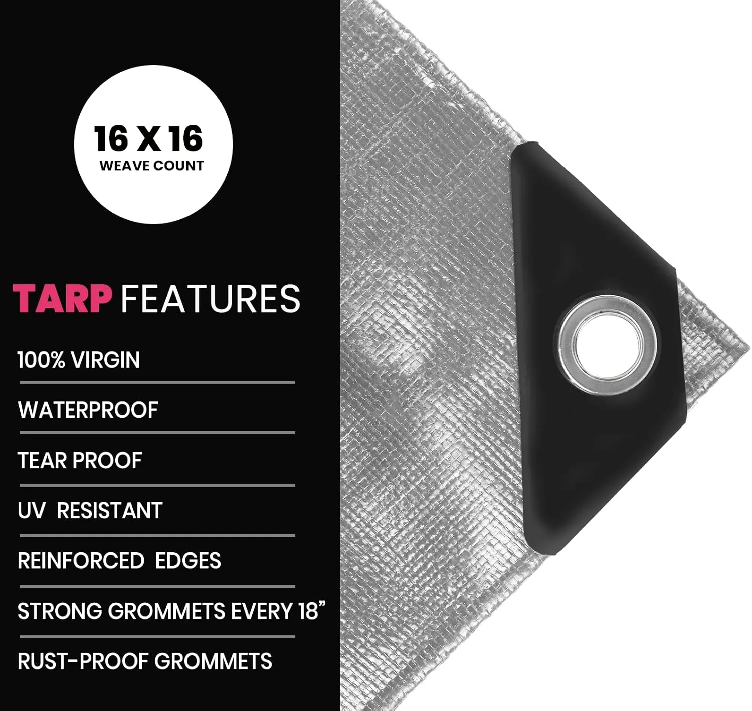 PROTARP Extreme Heavy Duty 22 Mil Tarp Cover, Waterproof, UV Resistant, Rip and Tear Proof, Poly Tarpaulin with Reinforced Edges for Roof, Camping, Patio, Pool, Boat. (Silver/Black 9′ X 12′)