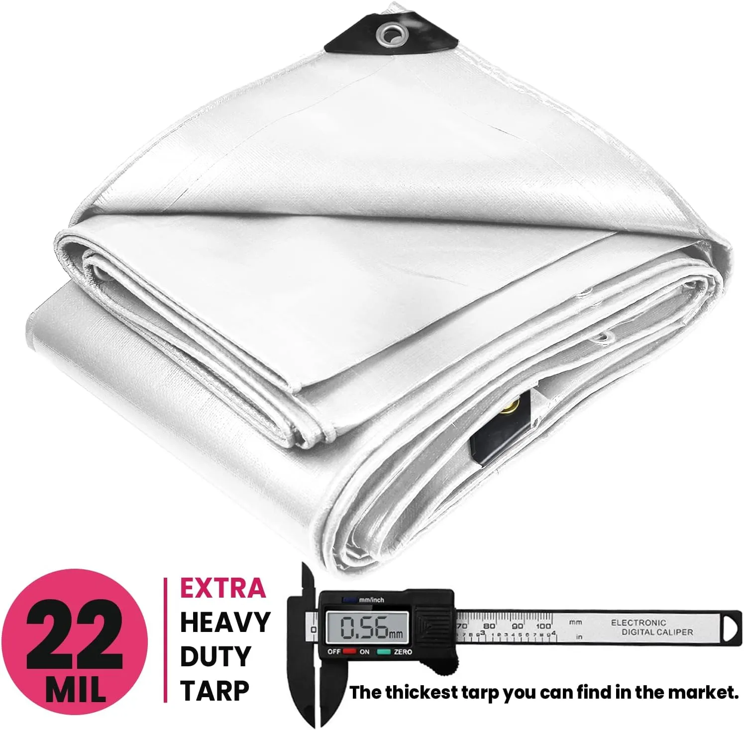 PROTARP Extreme Heavy Duty 22 Mil Tarp Cover, Waterproof, UV Resistant, Rip and Tear Proof, Poly Tarpaulin with Reinforced Edges for Roof, Camping, Patio, Pool, Boat. (White 9′ X 12′)