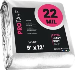 PROTARP Extreme Heavy Duty 22 Mil Tarp Cover, Waterproof, UV Resistant, Rip and Tear Proof, Poly Tarpaulin with Reinforced Edges for Roof, Camping, Patio, Pool, Boat. (White 9′ X 12′)