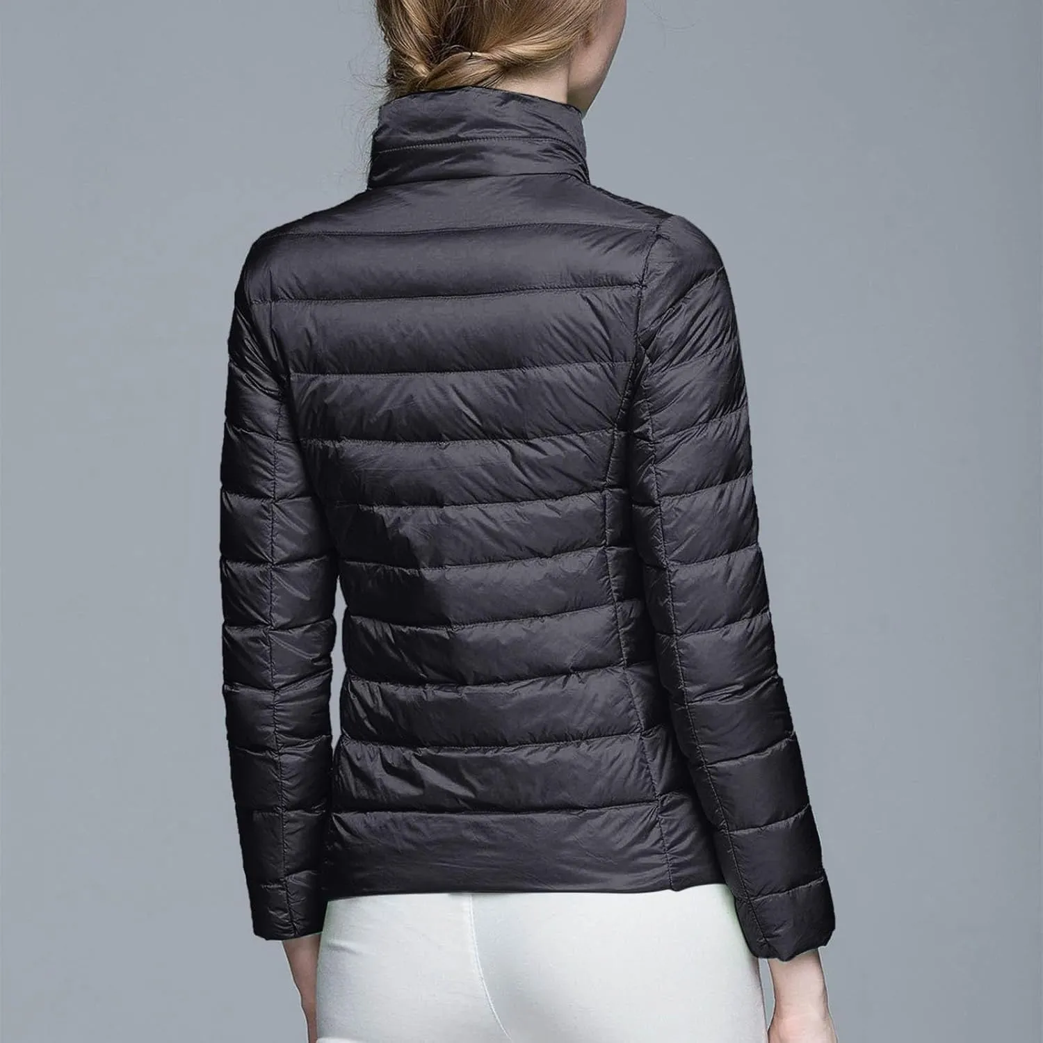 Puffer Jacket Women Lightweight Down Jackets Casual Feather Packable Solid Color Puffer Coats With Storage Bag Winter