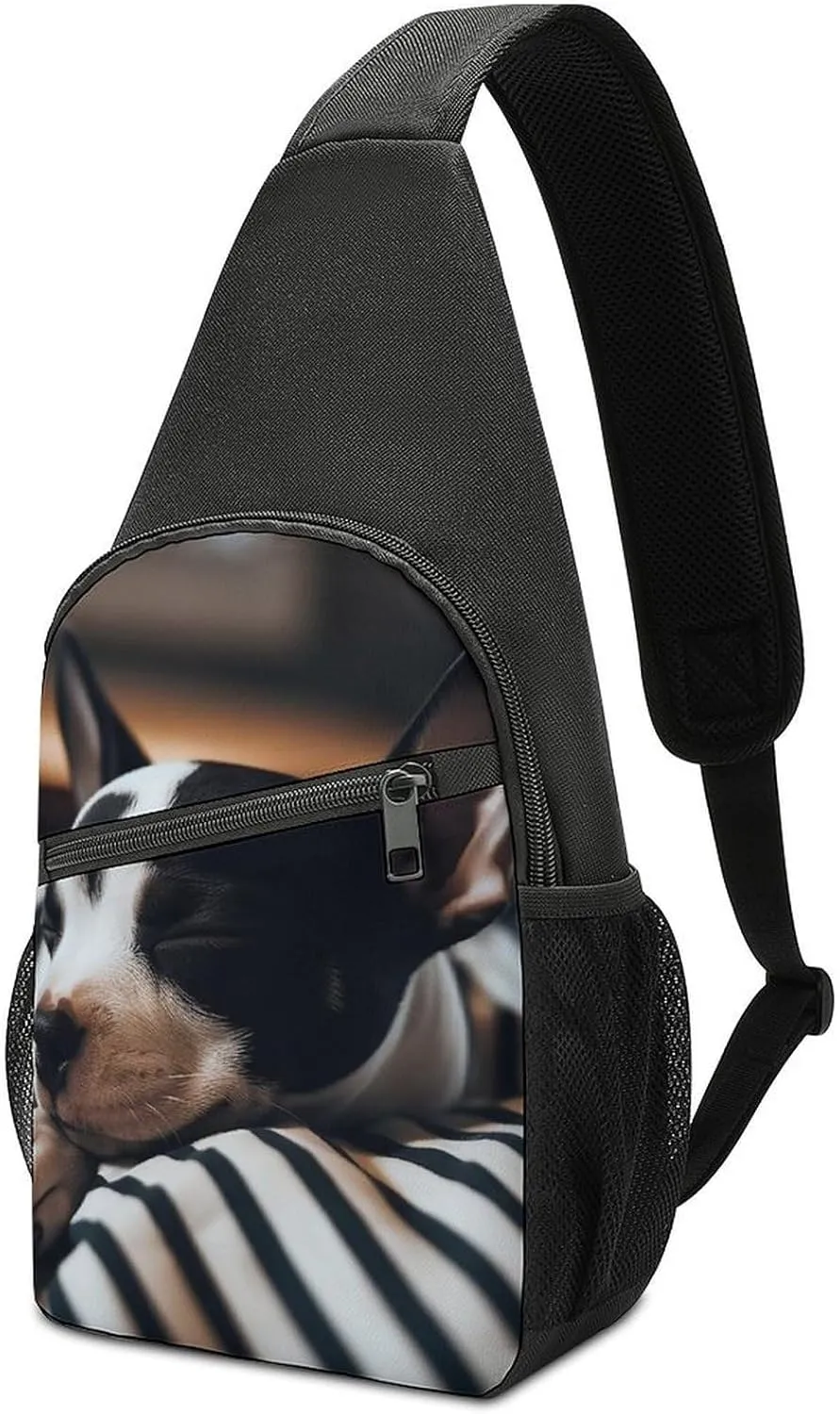 Puppy Sleeping Sling Bag Casual Chest Bag Crossbody Shoulder Backpack Sport Travel Hiking Daypack for Women Men