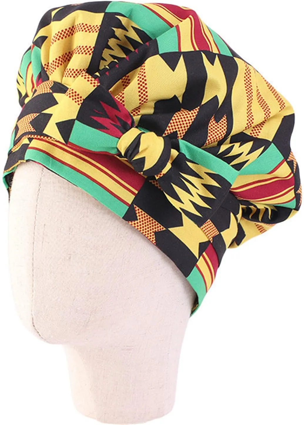 Qianmome 4 Pieces Kids Turban Hat Extra Large Satin Lined Bonnets Hat African Ankara Long Ribbon Headwrap Ankara Hair Bonnet