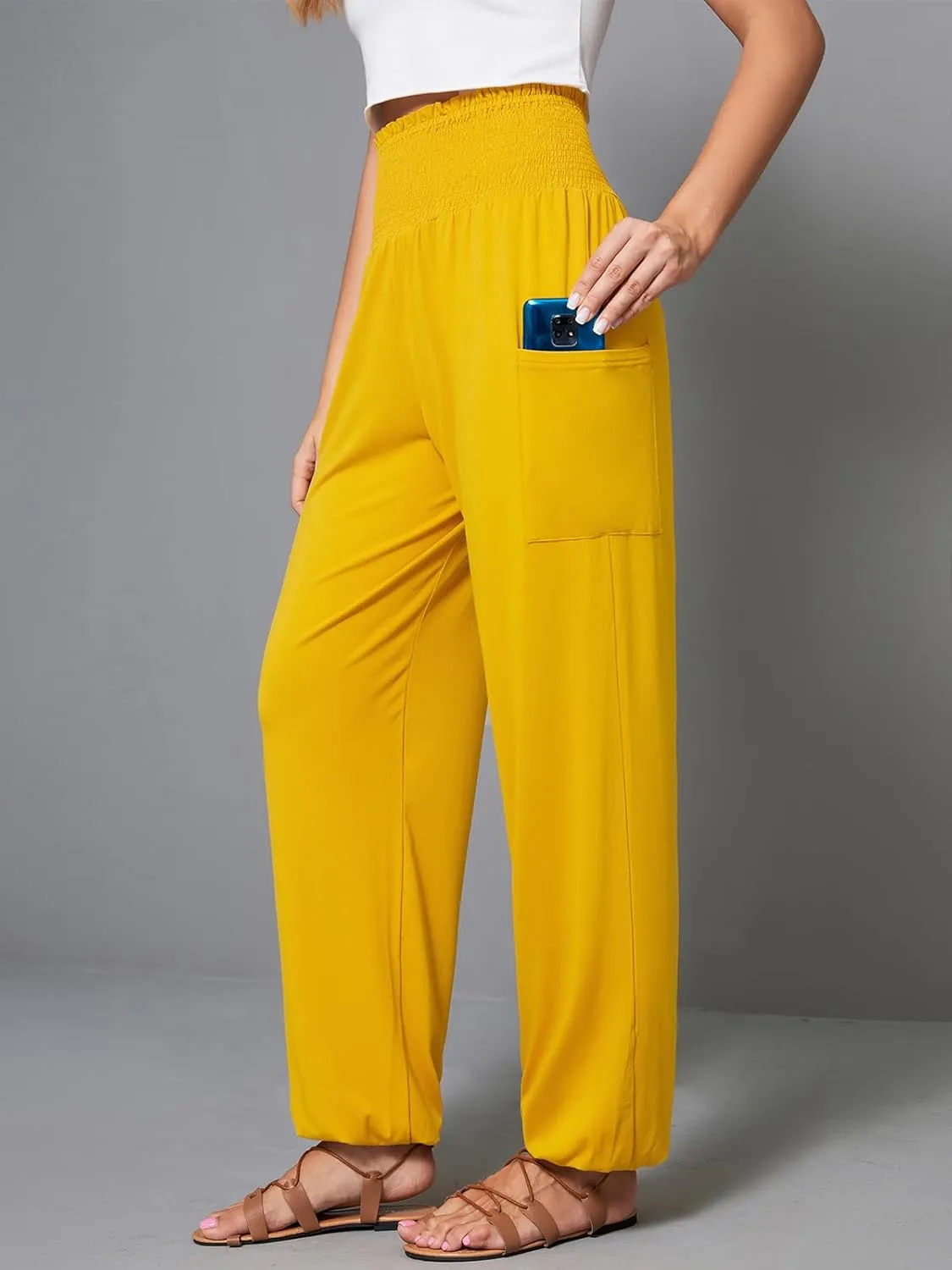 QIANXIZHAN Women's Harem Pants, High Waist Yoga Boho Trousers with Pockets