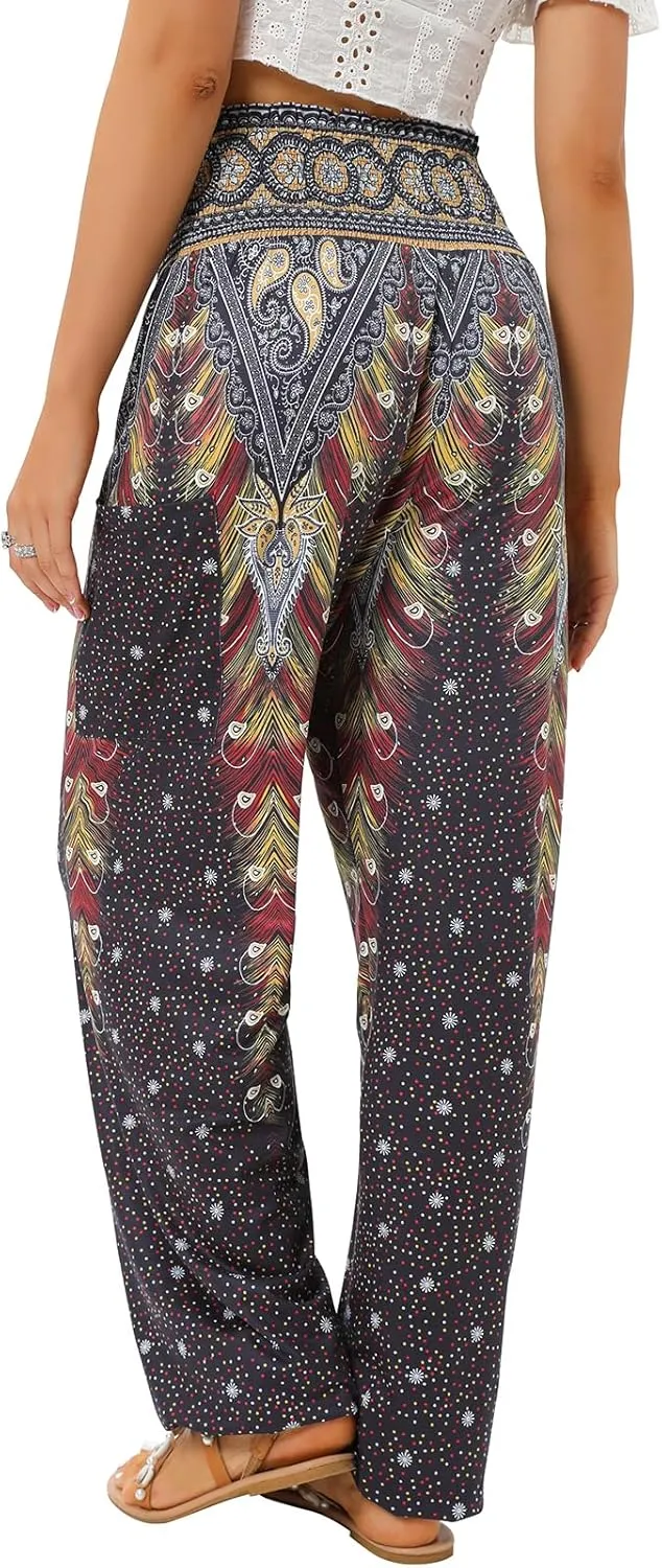 QIANXIZHAN Women's Harem Pants, High Waist Yoga Boho Trousers with Pockets