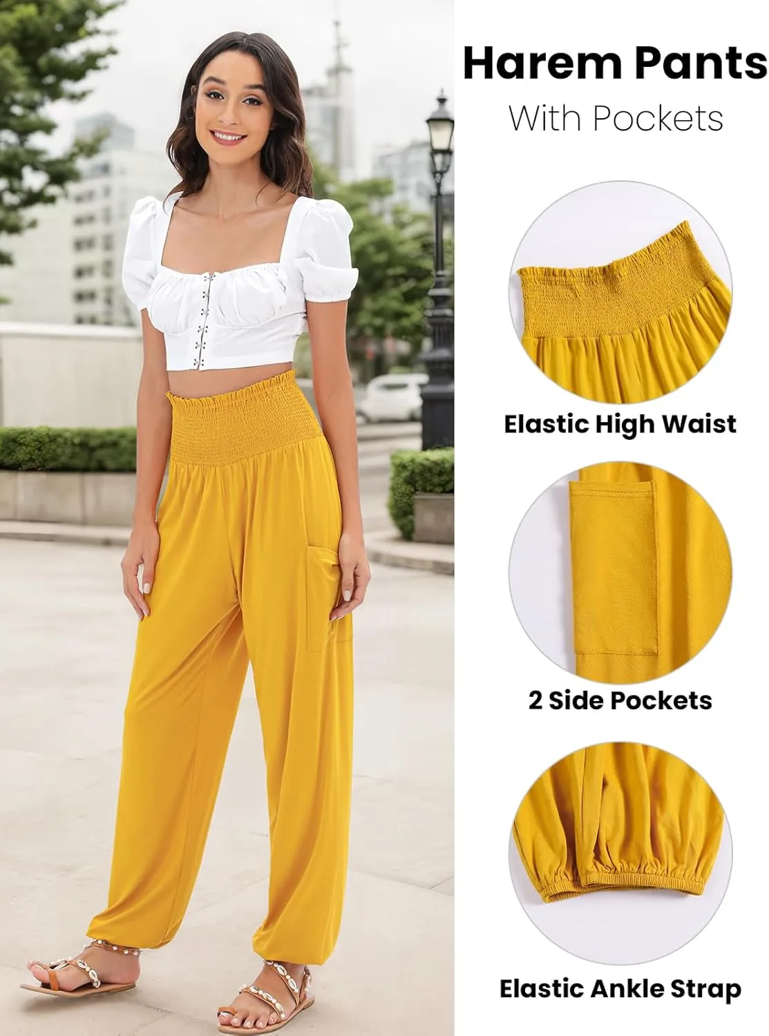 QIANXIZHAN Women's Harem Pants, High Waist Yoga Boho Trousers with Pockets