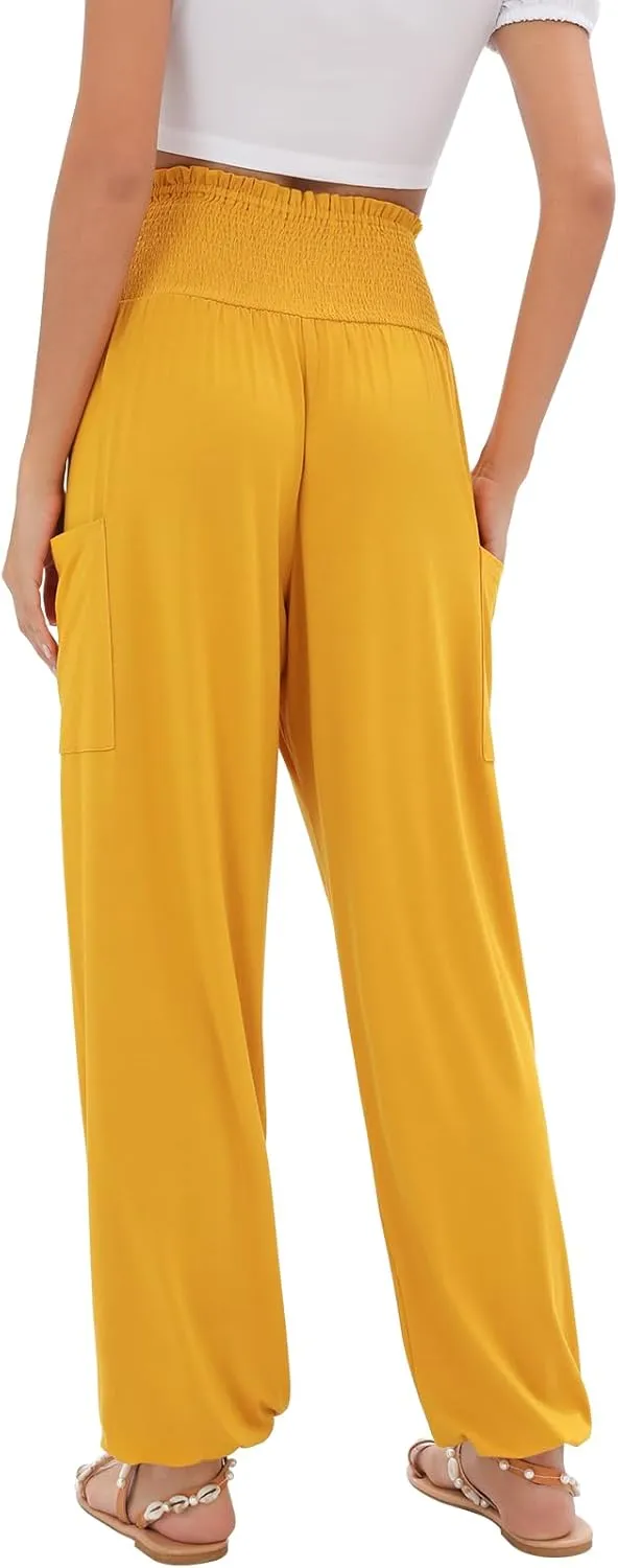 QIANXIZHAN Women's Harem Pants, High Waist Yoga Boho Trousers with Pockets