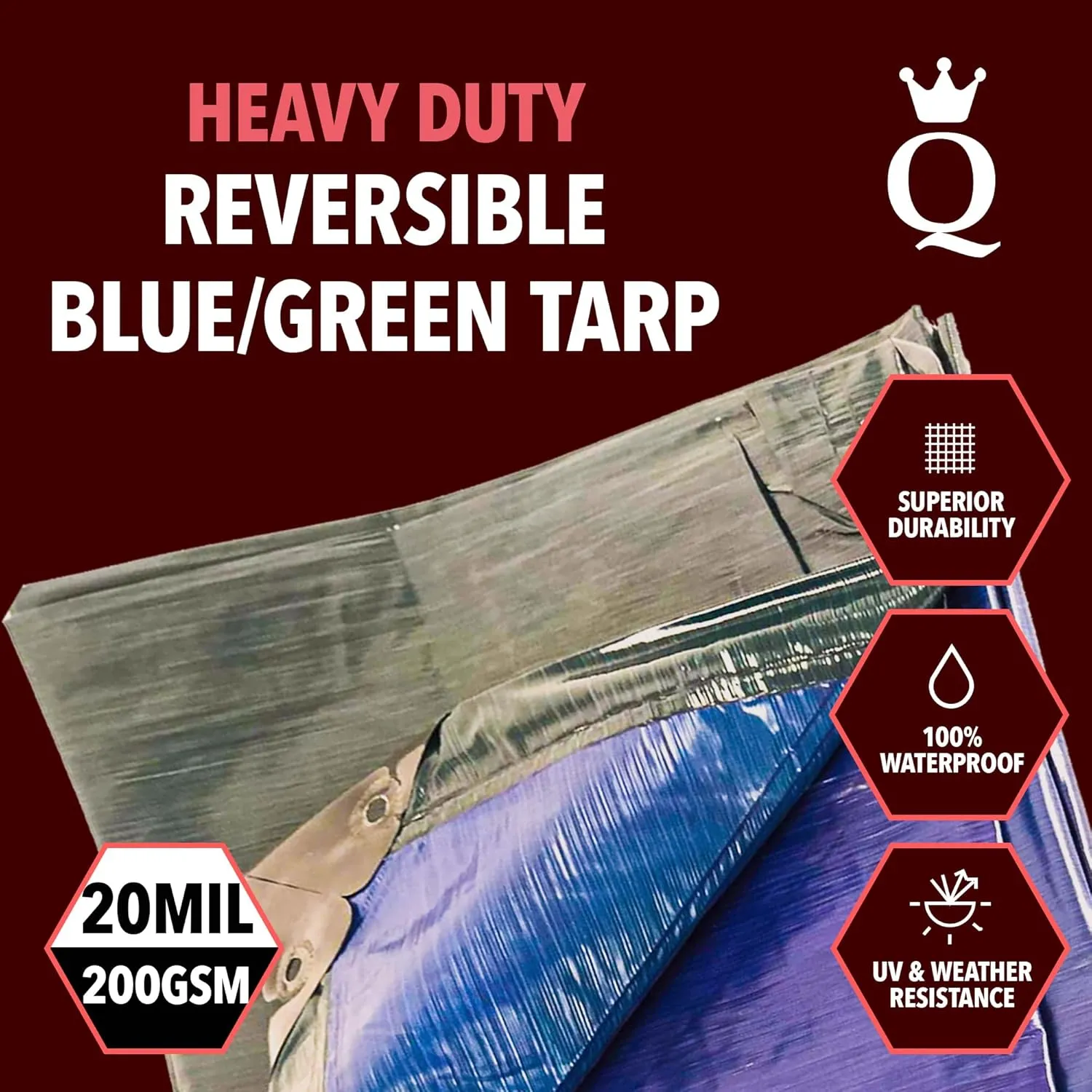 QUEEN OF TARPS | 20x30 Heavy Duty Tarp Waterproof, 120 GSM is 12 MIL, UV/Tear Resistant Tarp, Camping, Outdoor Furniture, Car, Tents, Painting, Firewood Protection | 20x30, Heavy Duty