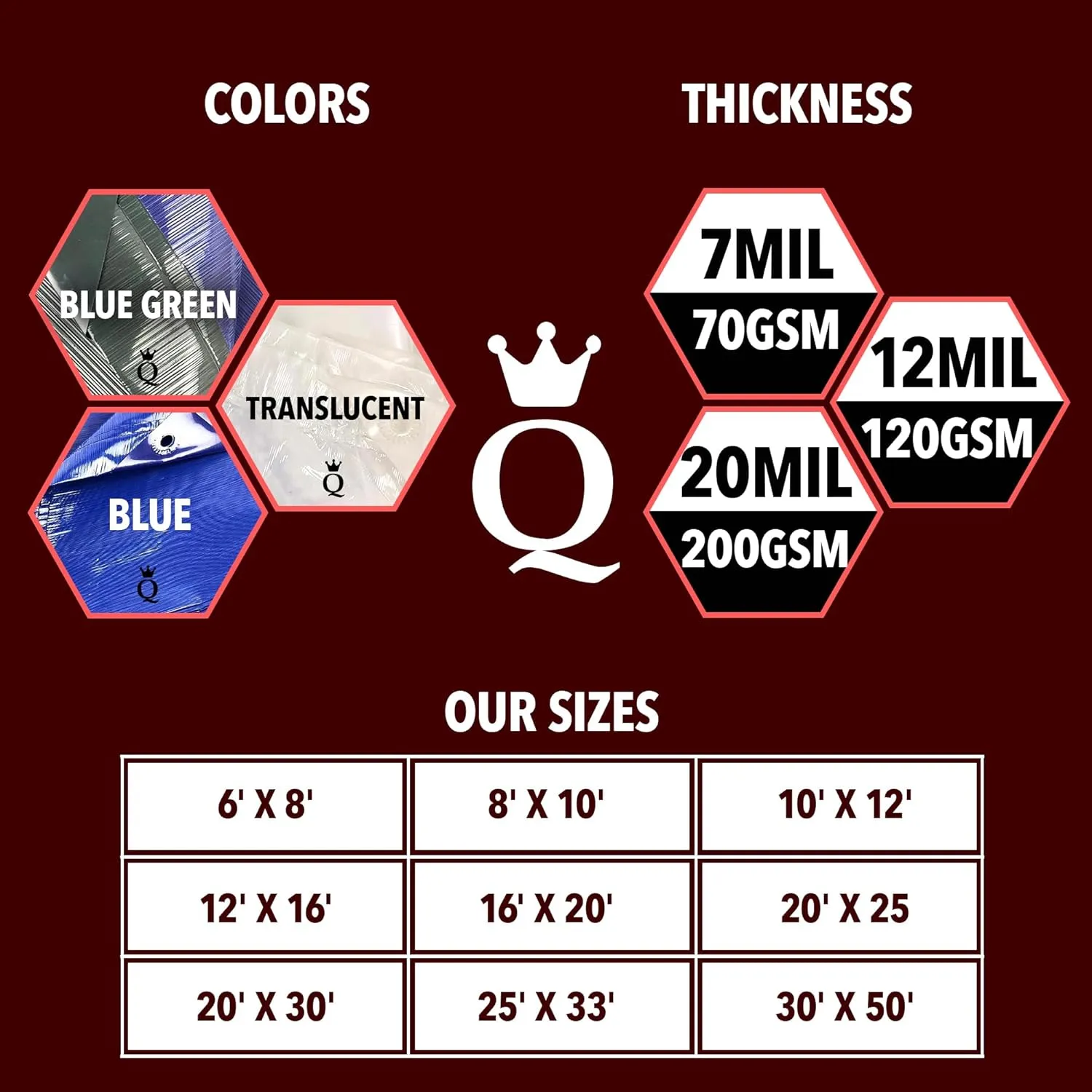 QUEEN OF TARPS | 20x30 Heavy Duty Tarp Waterproof, 120 GSM is 12 MIL, UV/Tear Resistant Tarp, Camping, Outdoor Furniture, Car, Tents, Painting, Firewood Protection | 20x30, Heavy Duty