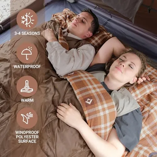 Queen Size 2 Person Double Sleeping Bags with Pillows for Adults