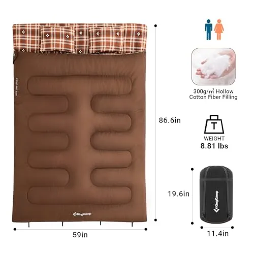 Queen Size 2 Person Double Sleeping Bags with Pillows for Adults