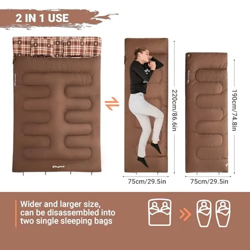 Queen Size 2 Person Double Sleeping Bags with Pillows for Adults