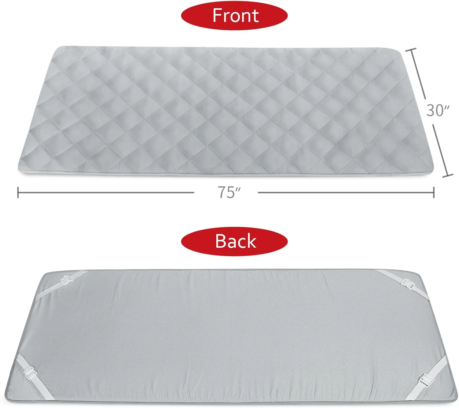 Quilted Foam Mattress Topper Pad, Non-Slip Super Soft Comfortable 75"x30", Cool Sleeping Pad for Camp Cot/RV Bunk/Narrow Twin Beds