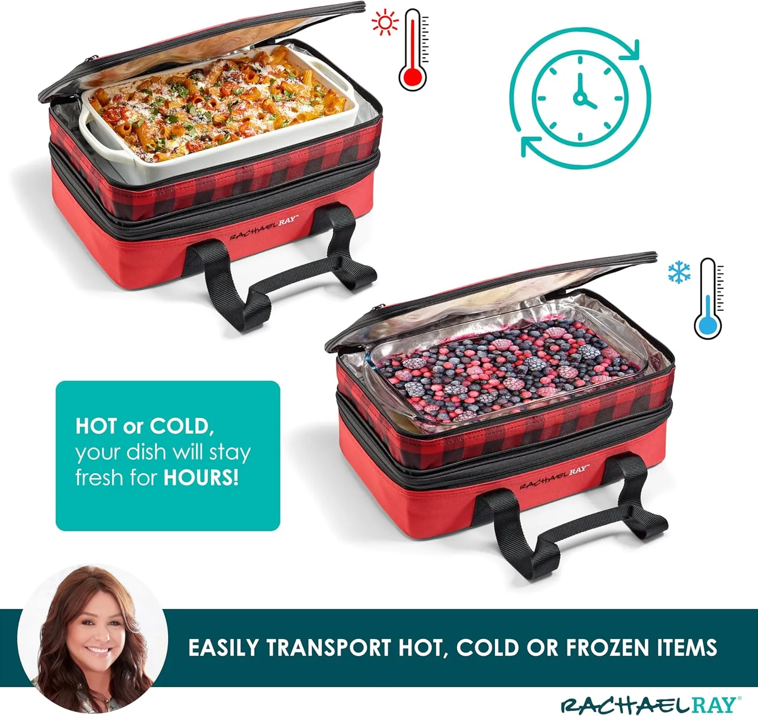 Rachael Ray Expandable Insulated Casserole Carrier for Hot or Cold Food, Thermal Lasagna Lugger Tote for Potluck, Parties, Picnic, and Cookouts, Fits 9" x 13" Baking Dish