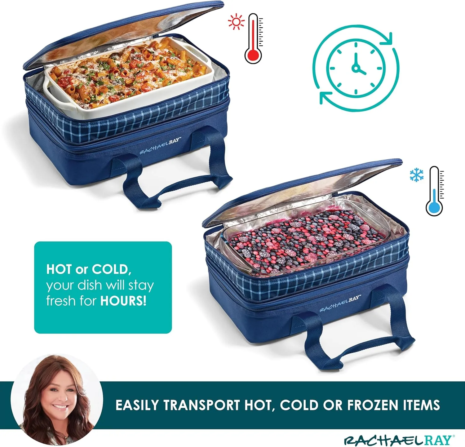 Rachael Ray Expandable Insulated Casserole Carrier for Hot or Cold Food, Thermal Lasagna Lugger Tote for Potluck, Parties, Picnic, and Cookouts, Fits 9" x 13" Baking Dish