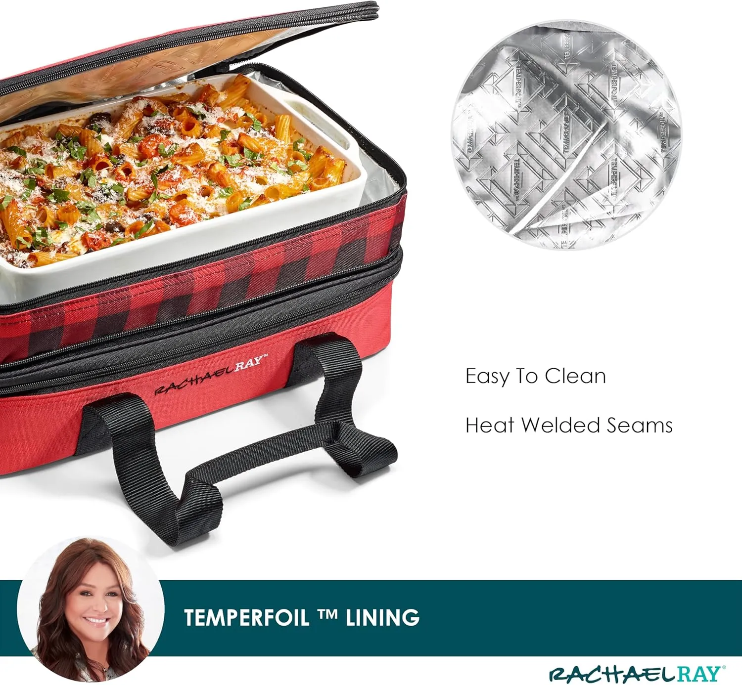 Rachael Ray Expandable Insulated Casserole Carrier for Hot or Cold Food, Thermal Lasagna Lugger Tote for Potluck, Parties, Picnic, and Cookouts, Fits 9" x 13" Baking Dish