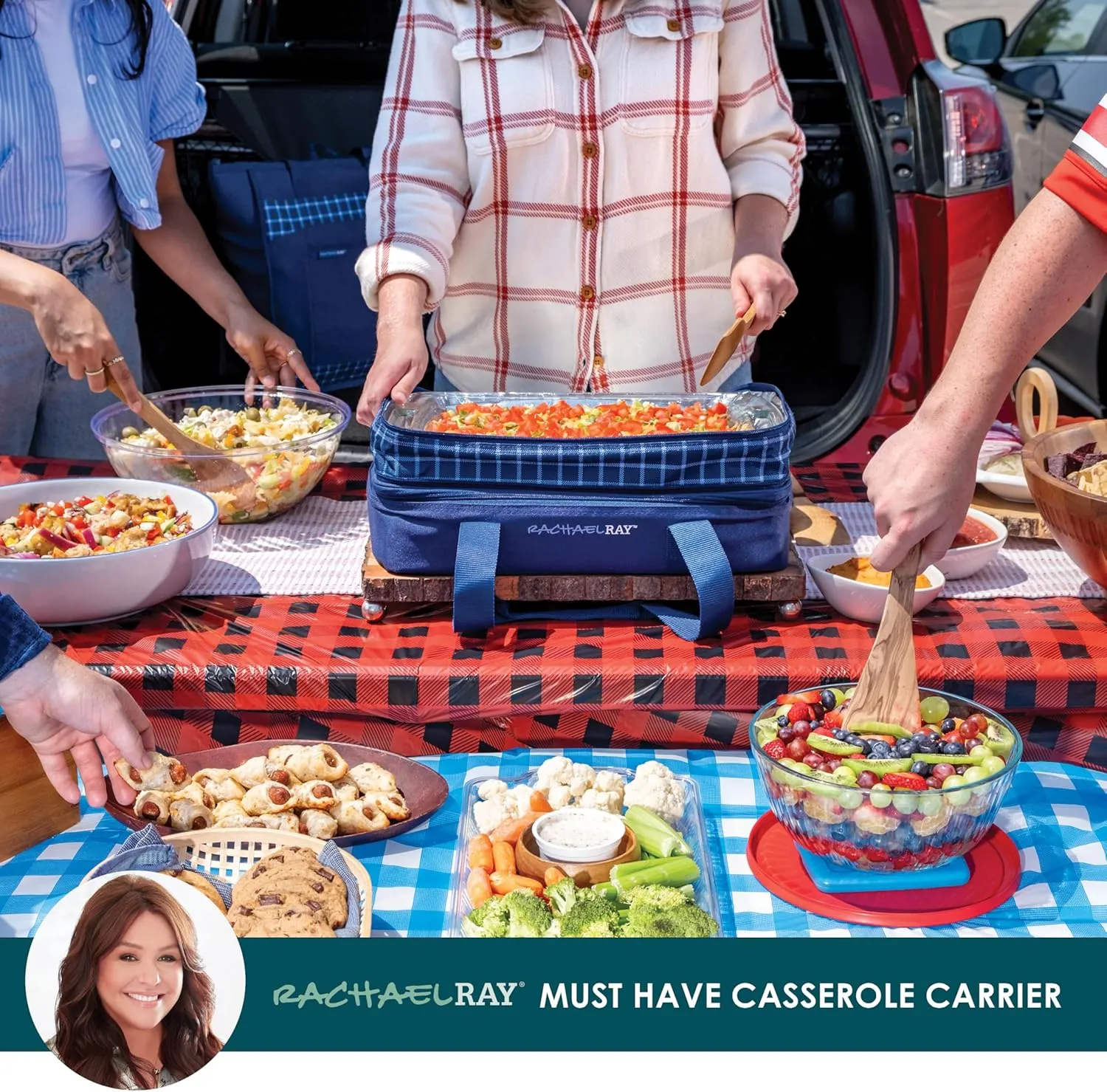Rachael Ray Expandable Insulated Casserole Carrier for Hot or Cold Food, Thermal Lasagna Lugger Tote for Potluck, Parties, Picnic, and Cookouts, Fits 9" x 13" Baking Dish