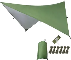 Rain Fly, 10x10FT Large Size Camping Tarp, Waterproof Awnings Canopy Rain Fly Picnic Mat, Ultralight Survival Tent Tarp for Outdoors, Camping, Hiking, Picnic, Backpacking Beach Sun Shade