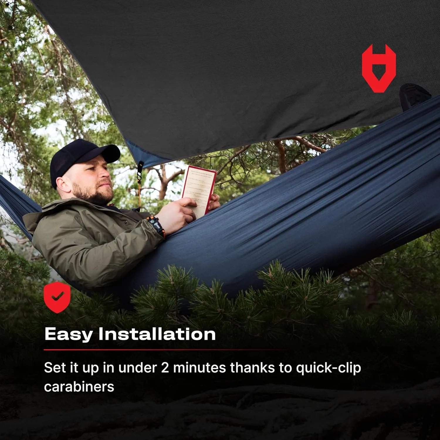 Rain Fly 12x10 Lightweight Survival Camping Tarp; 100% Waterproof; Makes a Great Backpacking Tarp or Hammock Shelter; Comes in Multiple Colors, Survival Bracelet Included; Black